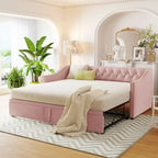 Lettino da giorno in velluto rosa / beige / grigio con letto estraibile a scomparsa (Singolo)