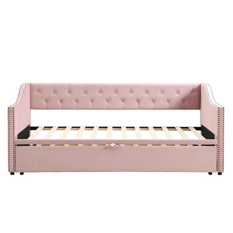 Lettino da giorno in velluto rosa / beige / grigio con letto estraibile a scomparsa (Singolo)