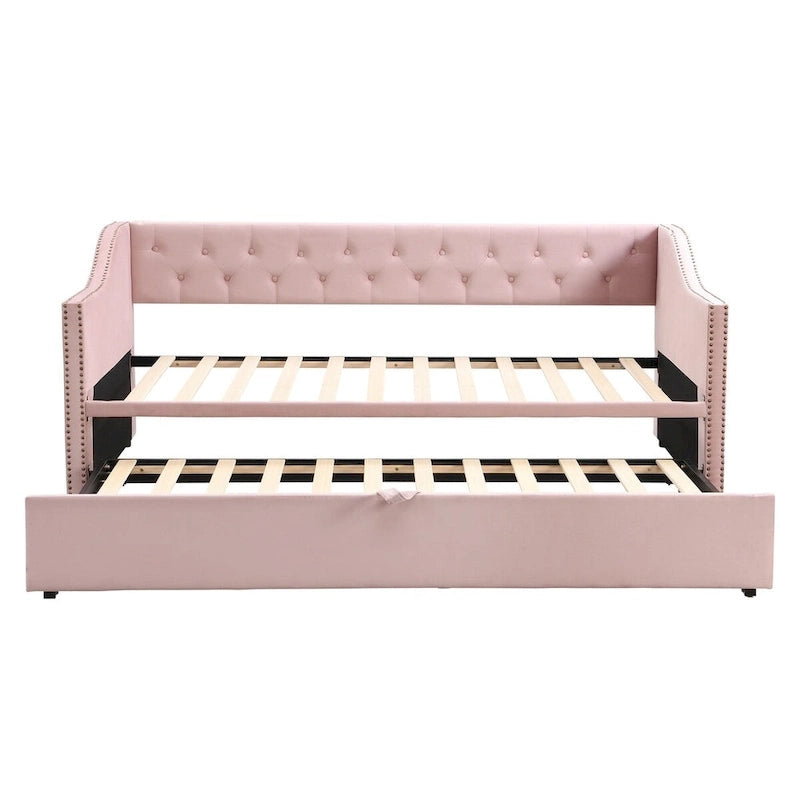 Lettino da giorno in velluto rosa / beige / grigio con letto estraibile a scomparsa (Singolo)