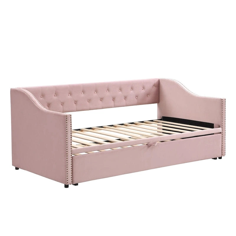 Lettino da giorno in velluto rosa / beige / grigio con letto estraibile a scomparsa (Singolo)