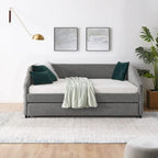 Lettino con schienale imbottito a rombi in lino grigio/beige a una piazza e mezza con letto estraibile (singolo)