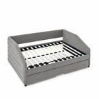 Lettino con schienale imbottito a rombi in lino grigio/beige a una piazza e mezza con letto estraibile (singolo)