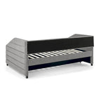 Lettino con schienale imbottito a rombi in lino grigio/beige a una piazza e mezza con letto estraibile (singolo)