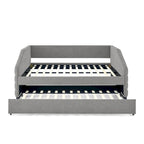 Lettino con schienale imbottito a rombi in lino grigio/beige a una piazza e mezza con letto estraibile (singolo)
