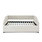 Lettino con schienale imbottito a rombi in lino grigio/beige a una piazza e mezza con letto estraibile (singolo)