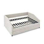 Lettino con schienale imbottito a rombi in lino grigio/beige a una piazza e mezza con letto estraibile (singolo)