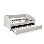 Lettino con schienale imbottito a rombi in lino grigio/beige a una piazza e mezza con letto estraibile (singolo)