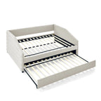 Lettino con schienale imbottito a rombi in lino grigio/beige a una piazza e mezza con letto estraibile (singolo)
