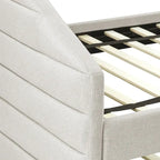 Lettino con schienale imbottito a rombi in lino grigio/beige a una piazza e mezza con letto estraibile (singolo)