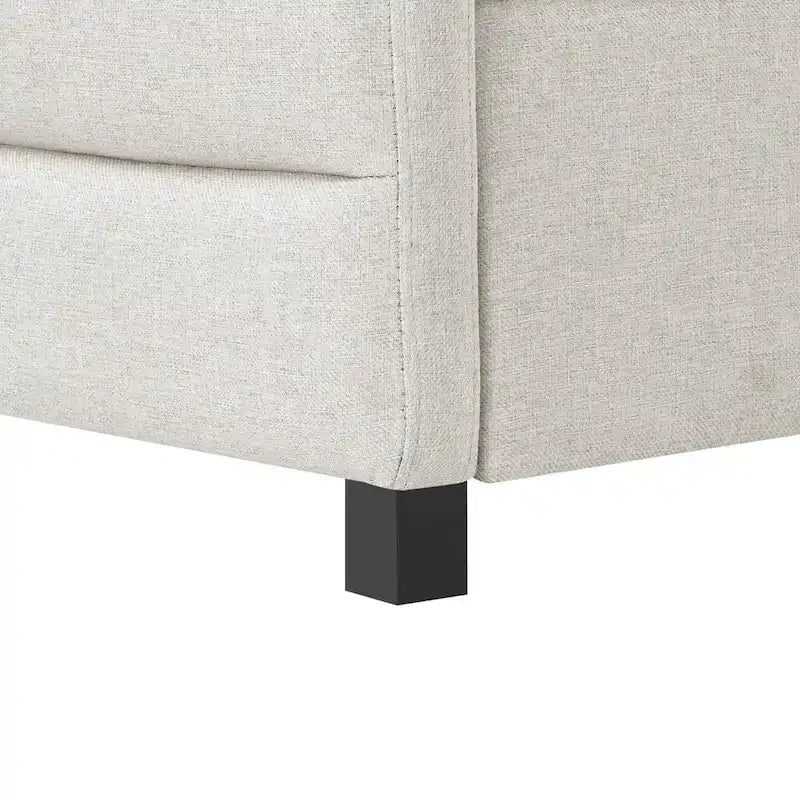 Lettino con schienale imbottito a rombi in lino grigio/beige a una piazza e mezza con letto estraibile (singolo)
