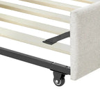 Lettino con schienale imbottito a rombi in lino grigio/beige a una piazza e mezza con letto estraibile (singolo)