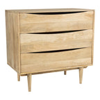 Comodino a 3 cassetti in legno massello di rovere/noce con maniglie intagliate (Singolo)