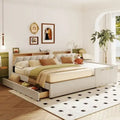 Letto a castello in similpelle PU beige/grigio per madre e figlio con contenitore idraulico (Queen + Twin XL)