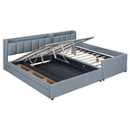 Letto a castello in similpelle PU beige/grigio per madre e figlio con contenitore idraulico (Queen + Twin XL)