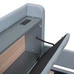 Letto a castello in similpelle PU beige/grigio per madre e figlio con contenitore idraulico (Queen + Twin XL)