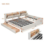 Letto a castello in similpelle PU beige/grigio per madre e figlio con contenitore idraulico (Queen + Twin XL)