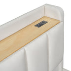 Letto a castello in similpelle PU beige/grigio per madre e figlio con contenitore idraulico (Queen + Twin XL)