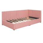 Divano Letto Singolo con Rivestimento in Lino Rosa e 2 Cassetti Contenitore (Montaggio per 2 Persone)