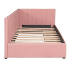 Divano Letto Singolo con Rivestimento in Lino Rosa e 2 Cassetti Contenitore (Montaggio per 2 Persone)