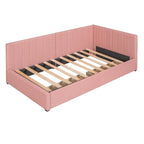 Divano Letto Singolo con Rivestimento in Lino Rosa e 2 Cassetti Contenitore (Montaggio per 2 Persone)