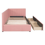 Divano Letto Singolo con Rivestimento in Lino Rosa e 2 Cassetti Contenitore (Montaggio per 2 Persone)