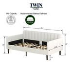 Divano letto singolo imbottito in boucle color avorio con schienale trapuntato a coste