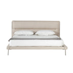Struttura letto contemporanea imbottita in tessuto intrecciato color crema (King size)