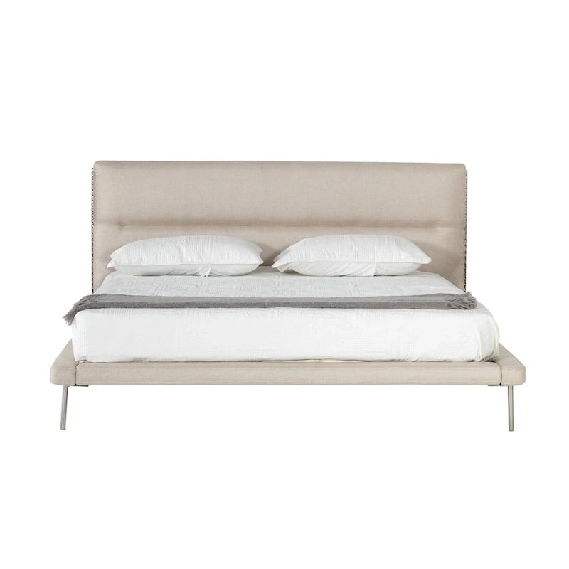 Struttura letto contemporanea imbottita in tessuto intrecciato color crema (King size)