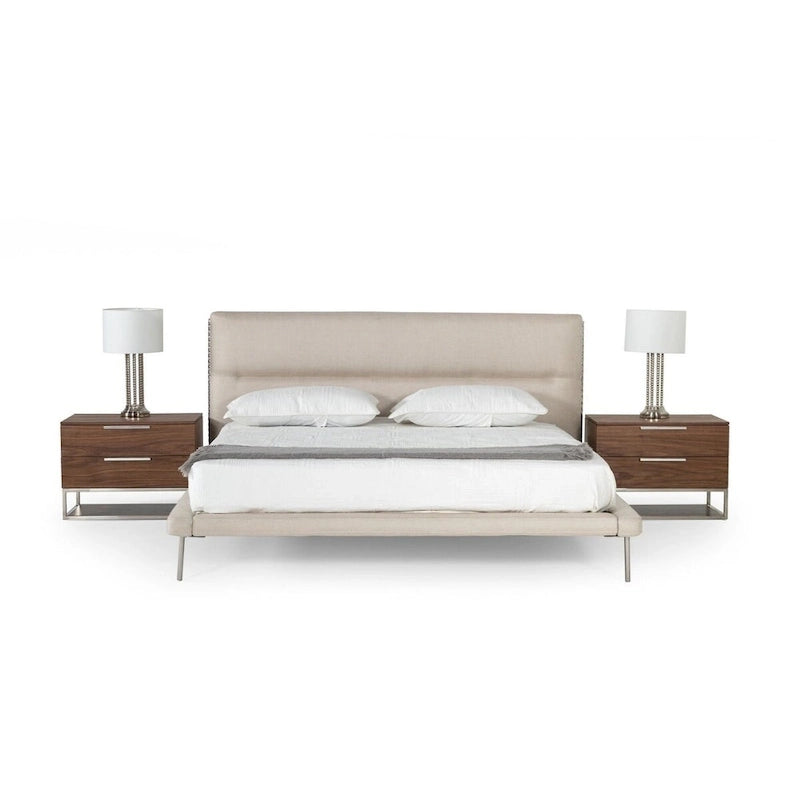 Struttura letto contemporanea imbottita in tessuto intrecciato color crema (King size)