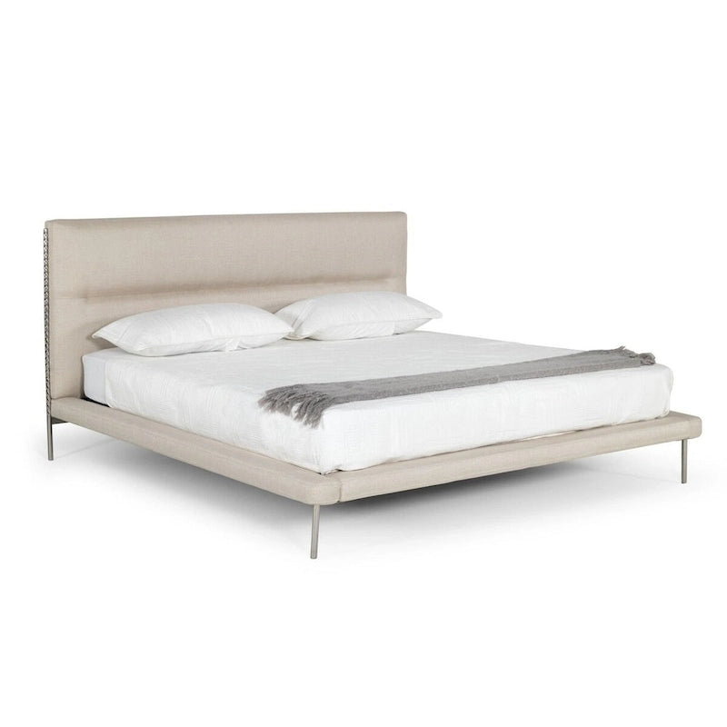 Struttura letto contemporanea imbottita in tessuto intrecciato color crema (King size)