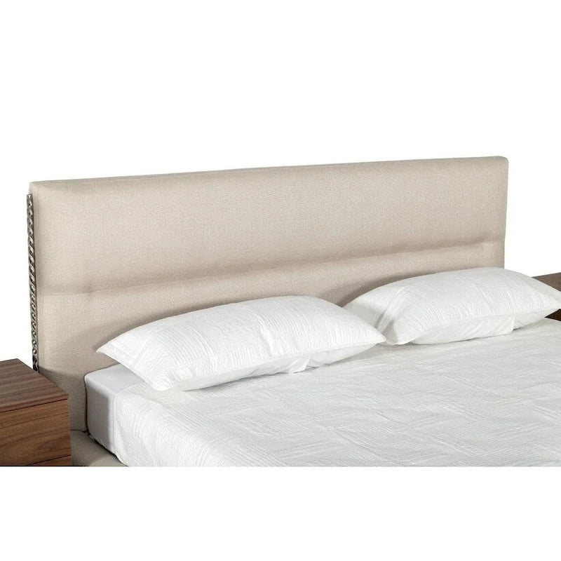 Struttura letto contemporanea imbottita in tessuto intrecciato color crema (King size)