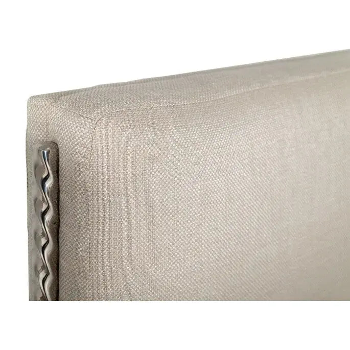 Struttura letto contemporanea imbottita in tessuto intrecciato color crema (King size)