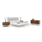 Struttura letto contemporanea imbottita in tessuto intrecciato color crema (King size)