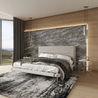 Struttura letto contemporanea imbottita in tessuto intrecciato color crema (King size)