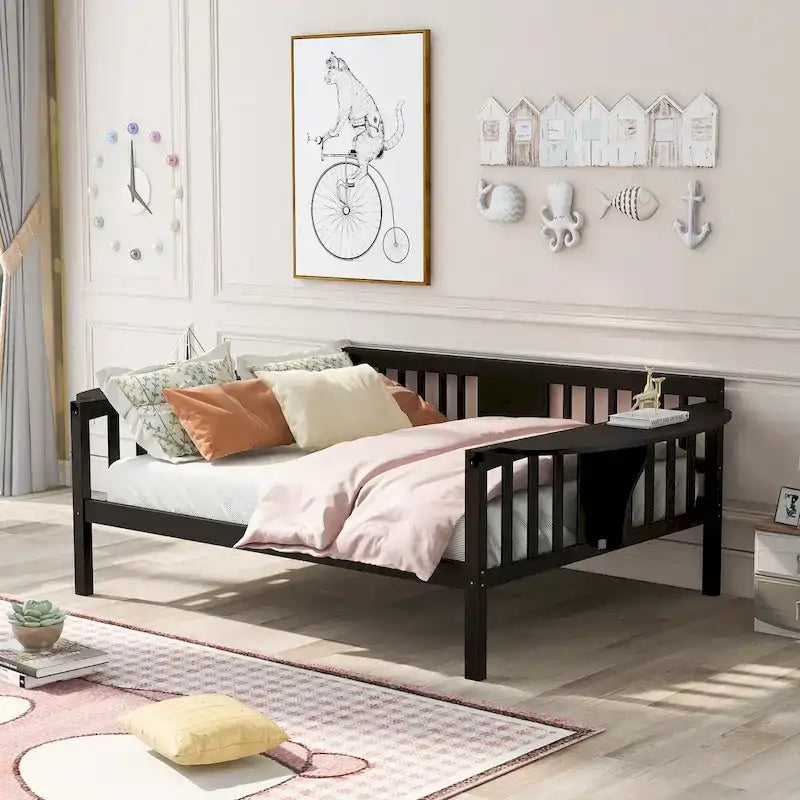 Letto da Giorno Espresso in Pino e Compensato, Misura Matrimoniale, con Comodini e Struttura a 3 Sponde (Singolo)