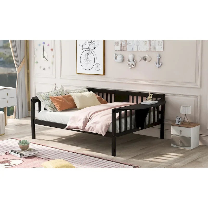 Letto da Giorno Espresso in Pino e Compensato, Misura Matrimoniale, con Comodini e Struttura a 3 Sponde (Singolo)