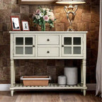 Credenza/Buffet con ante in vetro blu/grigio/bianco, cassetti e ripiano inferiore