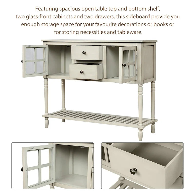 Credenza/Buffet con ante in vetro blu/grigio/bianco, cassetti e ripiano inferiore