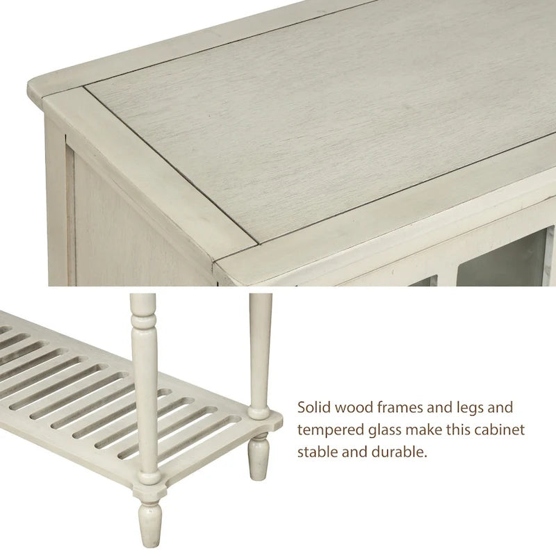 Credenza/Buffet con ante in vetro blu/grigio/bianco, cassetti e ripiano inferiore