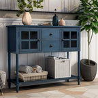 Credenza/Buffet con ante in vetro blu/grigio/bianco, cassetti e ripiano inferiore