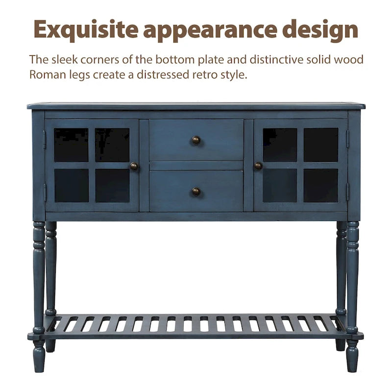 Credenza/Buffet con ante in vetro blu/grigio/bianco, cassetti e ripiano inferiore