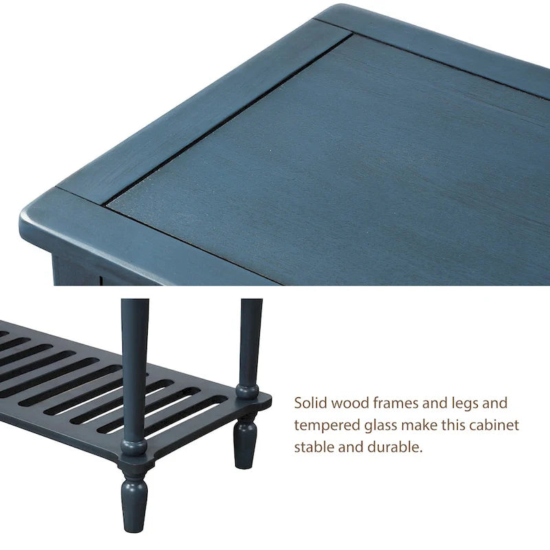Credenza/Buffet con ante in vetro blu/grigio/bianco, cassetti e ripiano inferiore