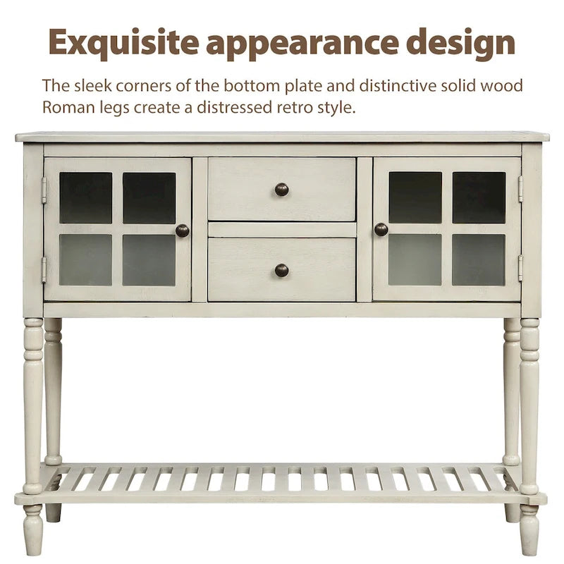 Credenza/Buffet con ante in vetro blu/grigio/bianco, cassetti e ripiano inferiore