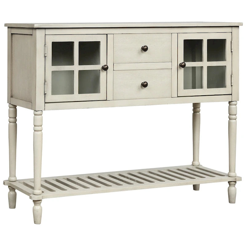 Credenza/Buffet con ante in vetro blu/grigio/bianco, cassetti e ripiano inferiore