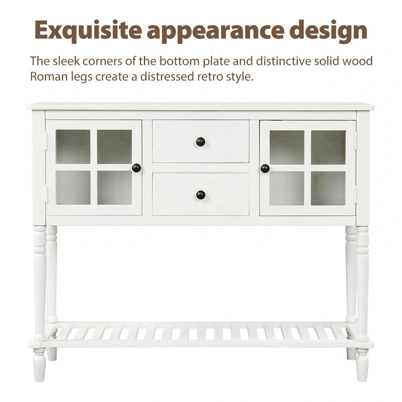Credenza/Buffet con ante in vetro blu/grigio/bianco, cassetti e ripiano inferiore