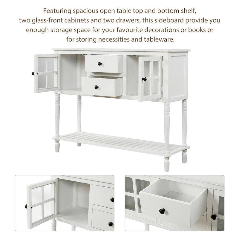Credenza/Buffet con ante in vetro blu/grigio/bianco, cassetti e ripiano inferiore