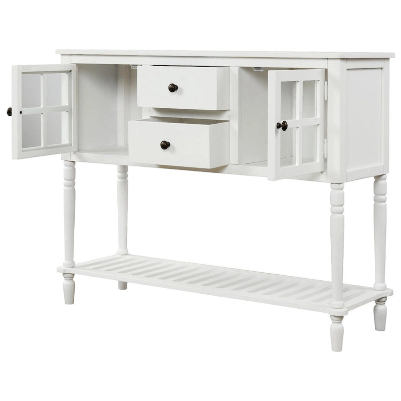 Credenza/Buffet con ante in vetro blu/grigio/bianco, cassetti e ripiano inferiore