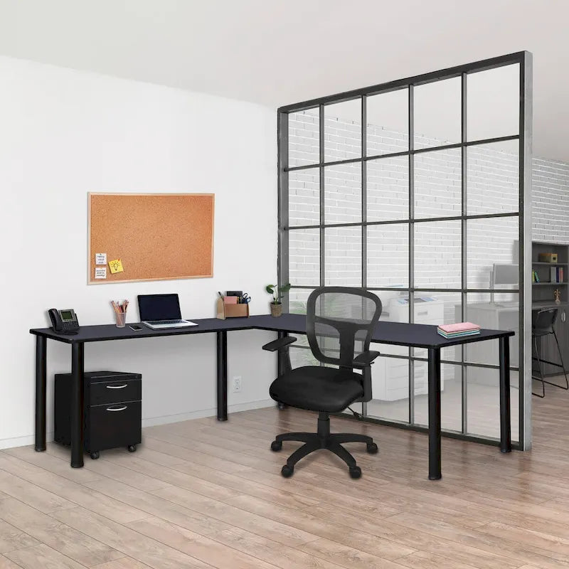 Kee 66 L-Desk with 42 Return, Beige/Black