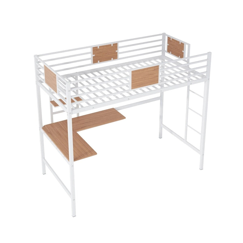 Letto a soppalco matrimoniale in metallo nero/bianco con scrivania e mensole (singolo)