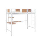 Letto a soppalco matrimoniale in metallo nero/bianco con scrivania e mensole (singolo)